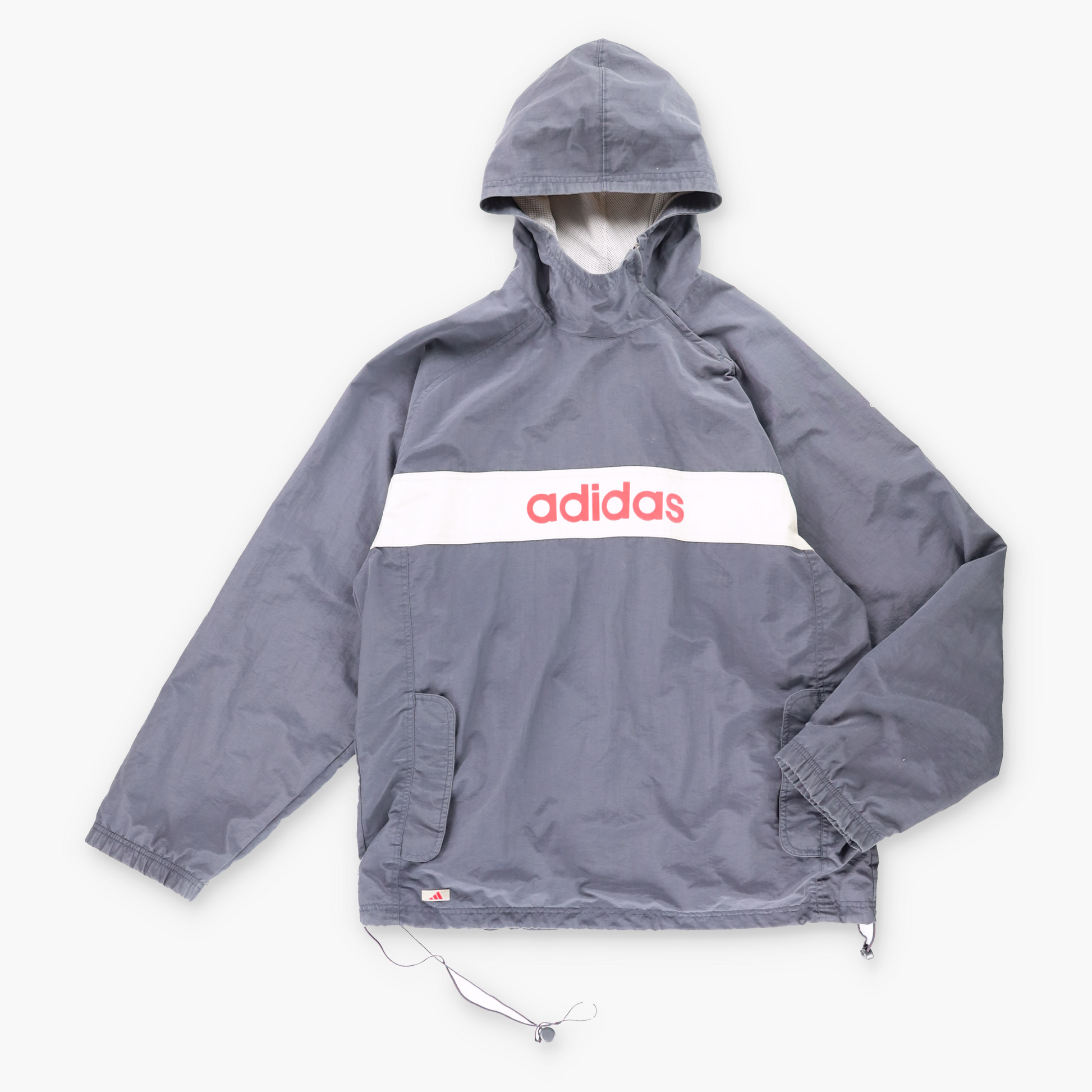 Vintage ADIDAS Spell Out Logo Grey & Red Pull Over Embroidered Windbreaker (L) Vintage Sole Melbourne