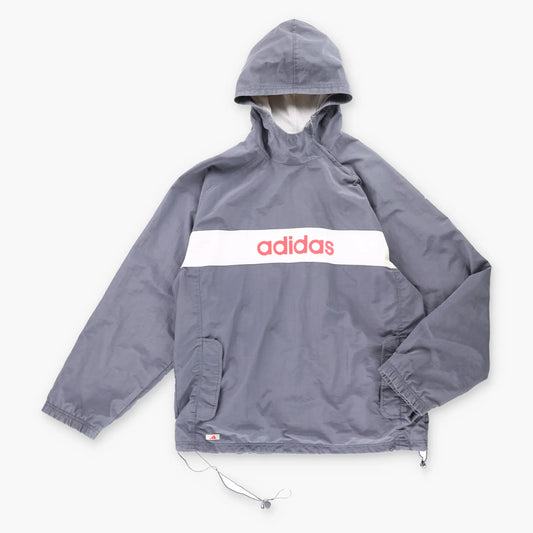 Vintage ADIDAS Spell Out Logo Grey & Red Pull Over Embroidered Windbreaker (L)