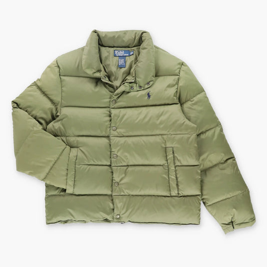 Vintage RALPH LAUREN POLO Embroidered Pony Logo Olive Green Down Puffer Jacket (M)