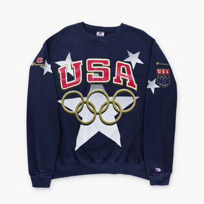 CHAMPION USA Made Navy & Gold Glitter Olympics Team USA Sweatshirt (XL)