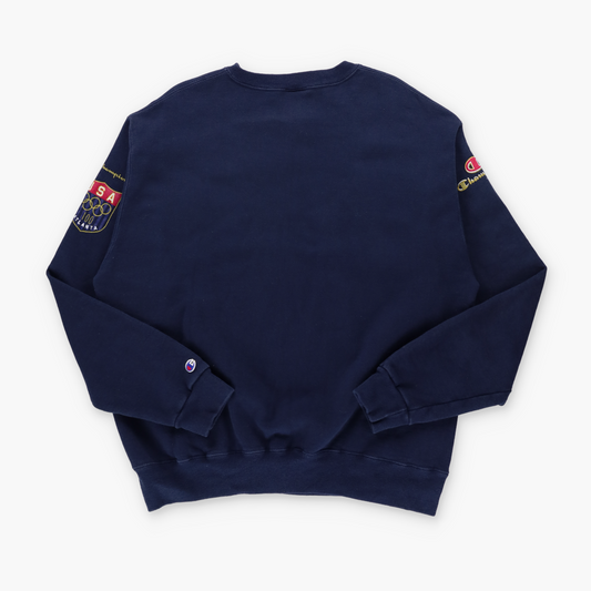 CHAMPION USA Made Navy & Gold Glitter Olympics Team USA Sweatshirt (XL)