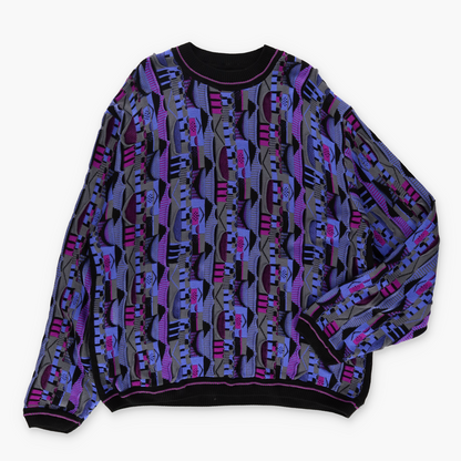 STEVEN LAND Coogi Style Purple Multicoloured New With Tags USA Made Knit Sweater (XXL)