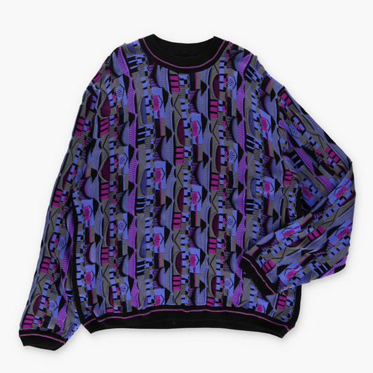 STEVEN LAND Coogi Style Purple Multicoloured New With Tags USA Made Knit Sweater (XXL)