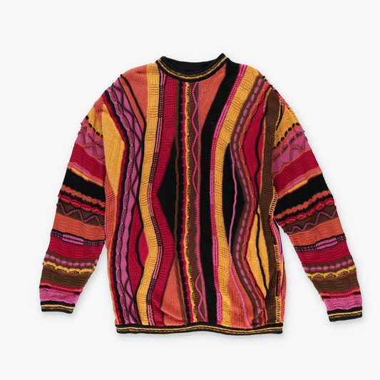 BERGATI Coogi Style Warm Toned Multicoloured Knit Sweater (L-XL Tall)