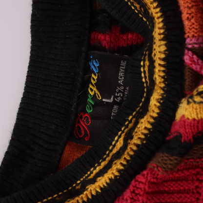 BERGATI Coogi Style Warm Toned Multicoloured Knit Sweater (L-XL Tall)