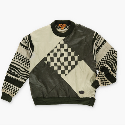 TRUTUS BIANCARRA Coogi Style Leather & Knit Korean Made Green Sweater (XL)