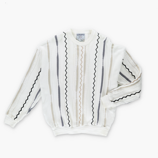 TOSANI Coogi Style White & Neutrals Canada Made Knit Sweater (L)