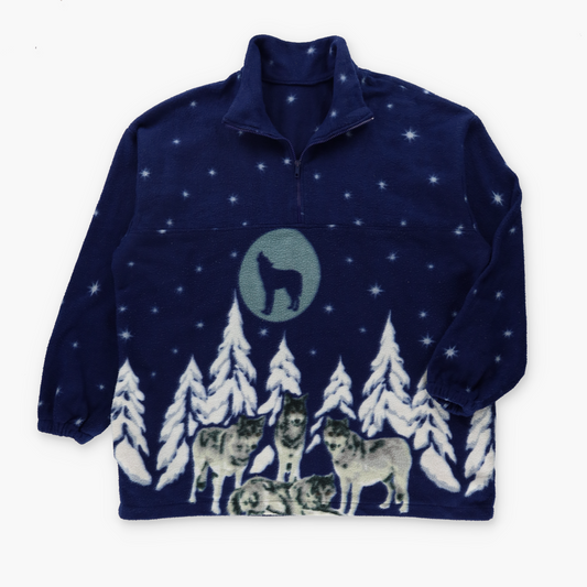 Howling Wolf Silhouette & Starry Sky 1/4 Zip Long All Over Fleece Sweatshirt (4XL)