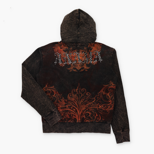 ANAMA "Life Or Death" Embellished Brown & Orange Y2K Style Hoodie Sweatshirt (S-M)