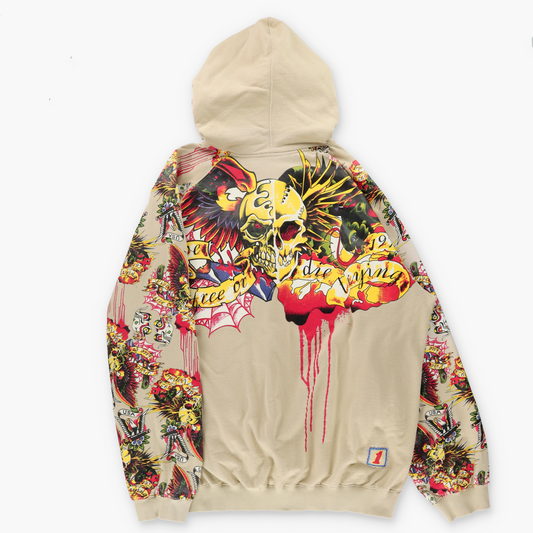 PEPE JEANS "Free Or Die Trying" Old-School Tattoo Graphic Beige Hoodie Sweatshirt (3XL-4XL)