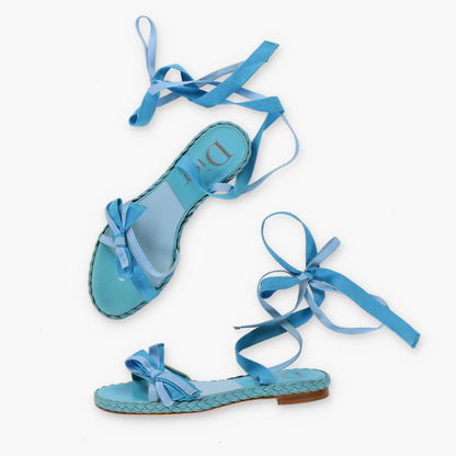 DIOR Cloth Strappy Lace-Up Bow Detail Blue Sandals (36.5)