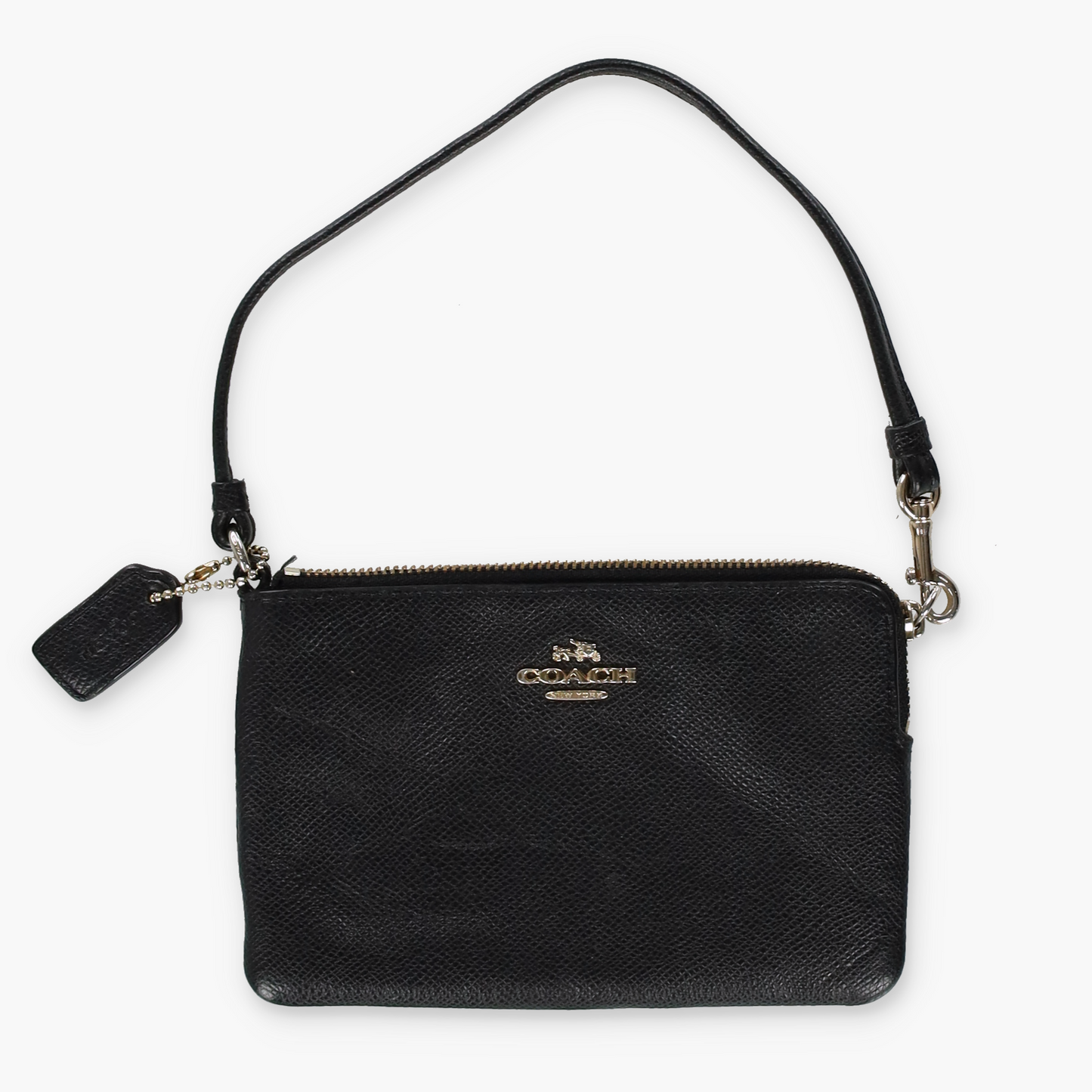 COACH Black Crinkle Leather Zip Up Wristlet Purse
