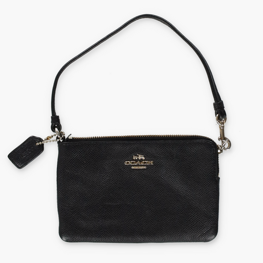 COACH Black Crinkle Leather Zip Up Wristlet Purse