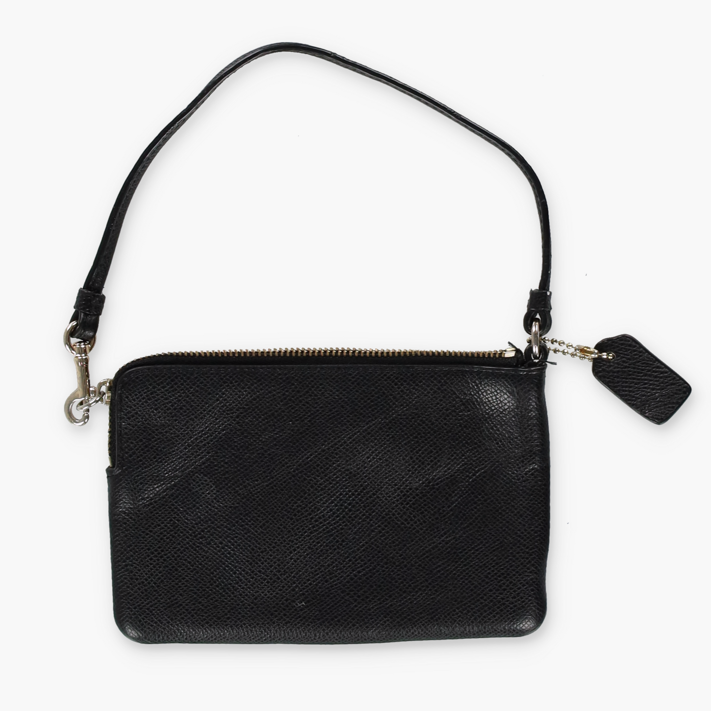 COACH Black Crinkle Leather Zip Up Wristlet Purse