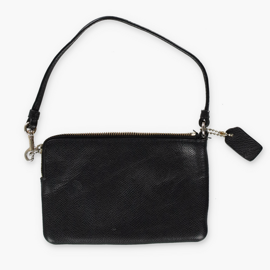 COACH Black Crinkle Leather Zip Up Wristlet Purse