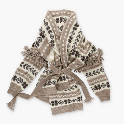 RALPH LAUREN POLO Geo-Motif Wool-Blend Fringe Shawl Cardigan (M)