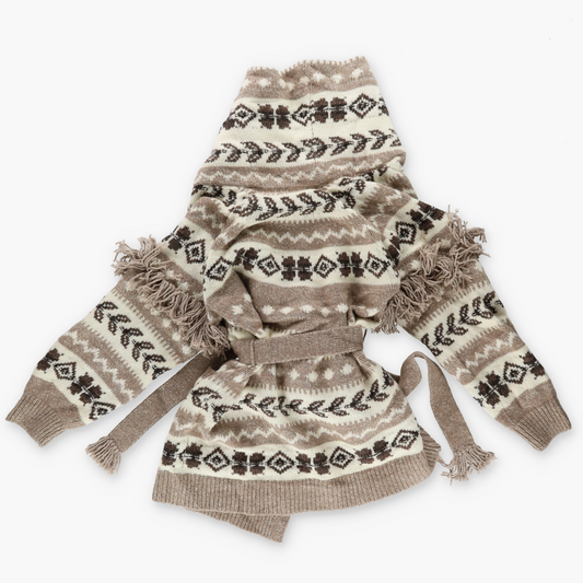 RALPH LAUREN POLO Geo-Motif Wool-Blend Fringe Shawl Cardigan (M)
