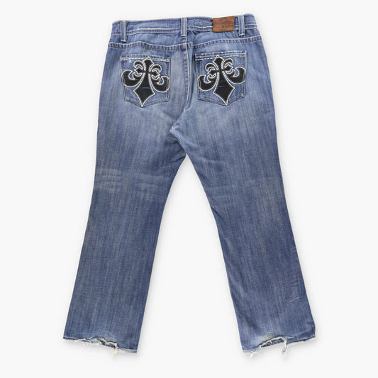 Vintage AFFLICTION Y2K Embroidered Cross Pocket Blue Denim Jeans (38 x 32)