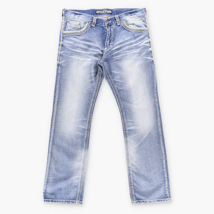 Vintage AFFLICTION Y2K 'Blake' Embroidered Faded Blue Jeans (38)