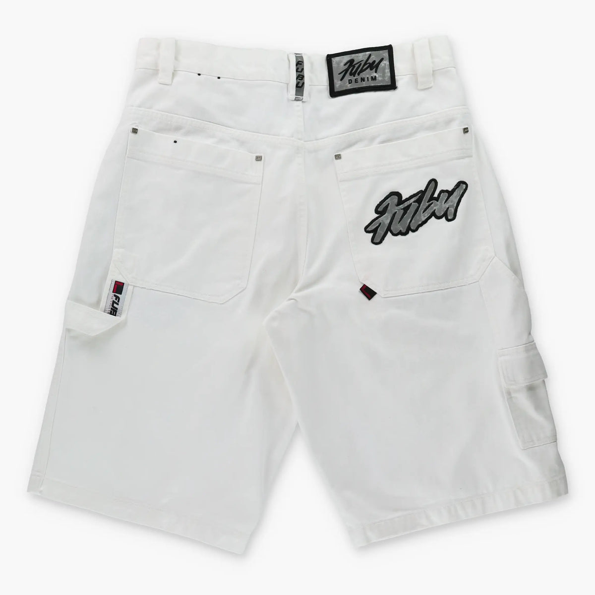 Vintage FUBU Y2K Embroidered Carpenter Jorts White Denim Jean Shorts (36)