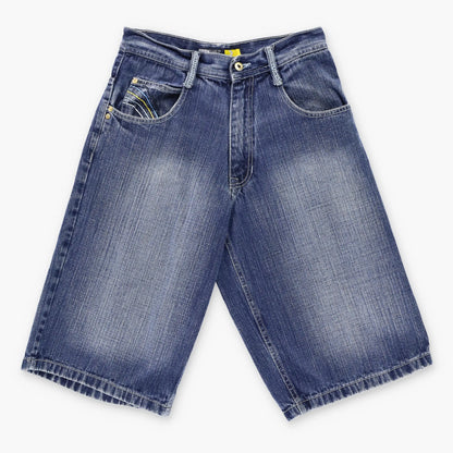 Vintage Y2K SOUTHPOLE Cool Tone Embroidered Pocket Jorts Faded Blue Jean Shorts (29)