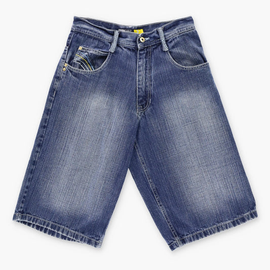 Vintage Y2K SOUTHPOLE Cool Tone Embroidered Pocket Jorts Faded Blue Jean Shorts (29)