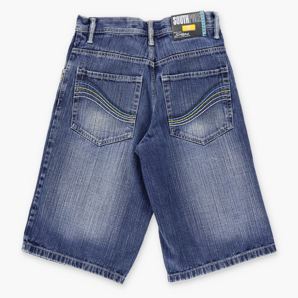 Vintage Y2K SOUTHPOLE Cool Tone Embroidered Pocket Jorts Faded Blue Jean Shorts (29)