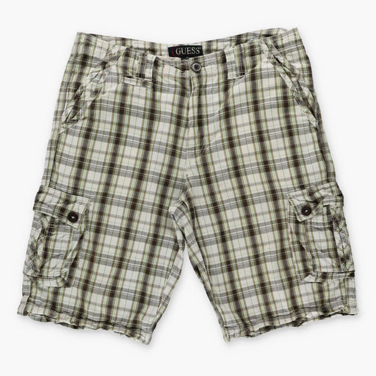 Vintage GUESS Y2K Embroidered Plaid Jorts Green & Brown Pocket Shorts (34)