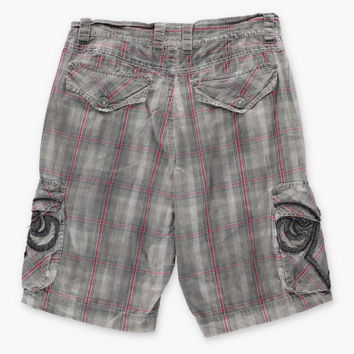 Vintage AFFLICTION Y2K Plaid Jorts Deadstock Grey & Red Pocket Shorts (32)