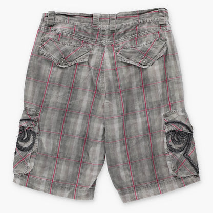 Vintage AFFLICTION Y2K Plaid Jorts Deadstock Grey & Red Pocket Shorts (32)