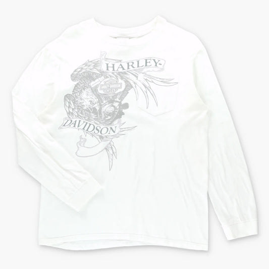 HARLEY DAVIDSON Brandon Florida White Front Pocket Vintage Long Sleeve Tee (L)