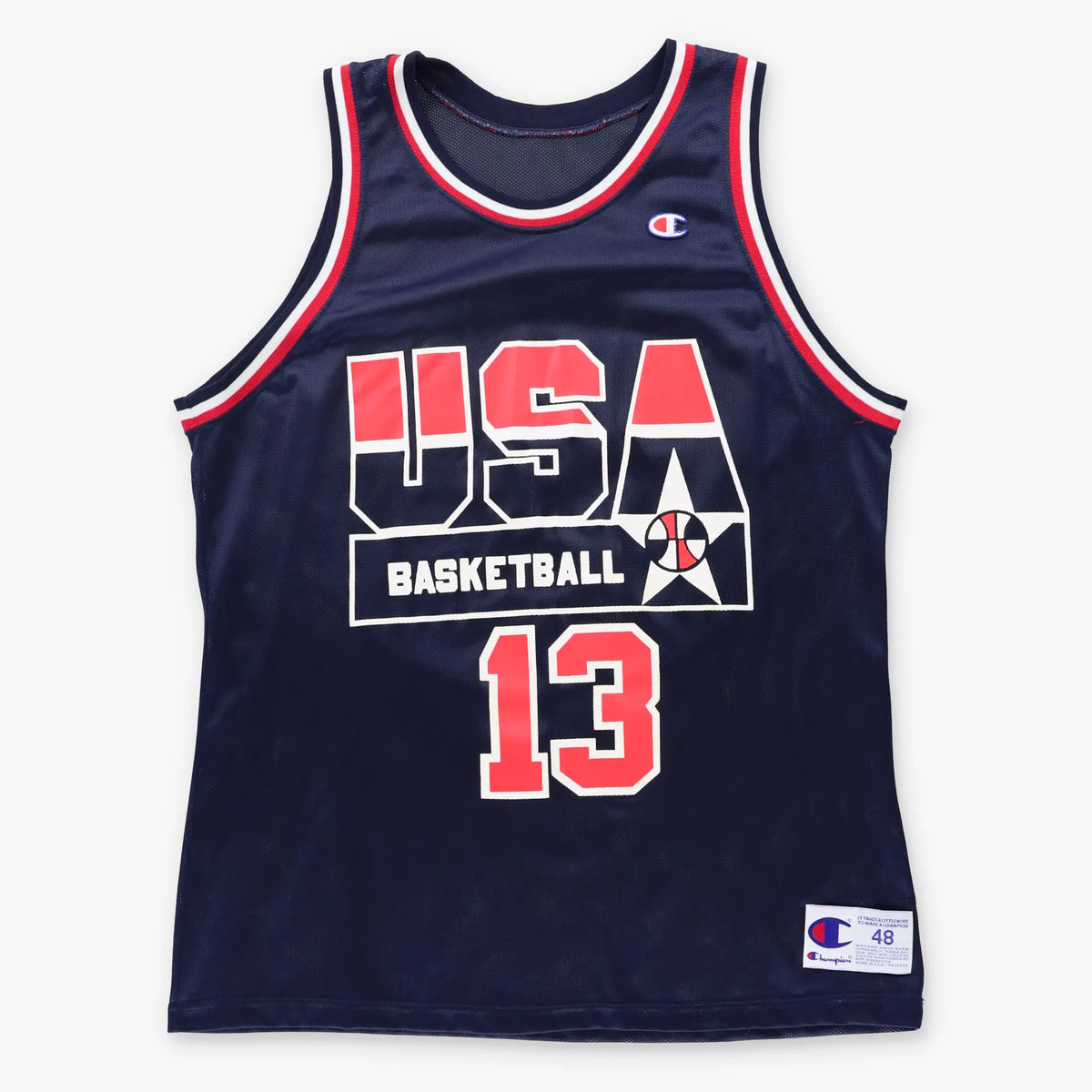 Vintage CHAMPION Navy Blue "USA Basketball" #13 O'Neal Olympic Jersey USA Made (XL TALL)
