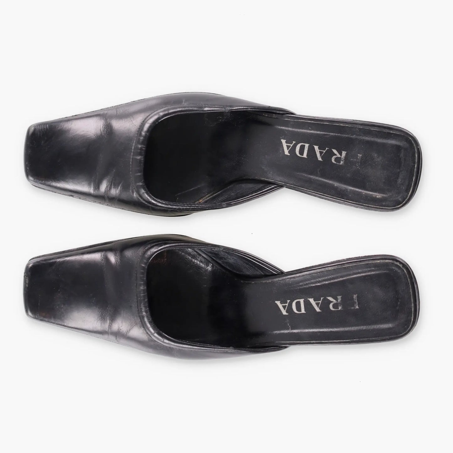 PRADA Mirror Heel Square Toe Black Leather Mule Heels (39.5) - Vintage Sole Melbourne