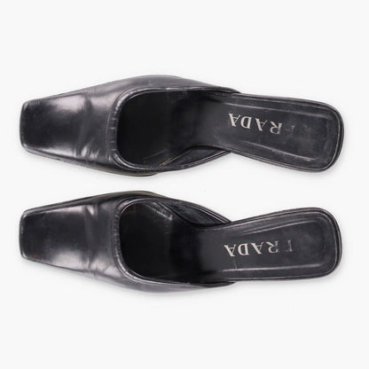 PRADA Mirror Heel Square Toe Black Leather Mule Heels (39.5) - Vintage Sole Melbourne