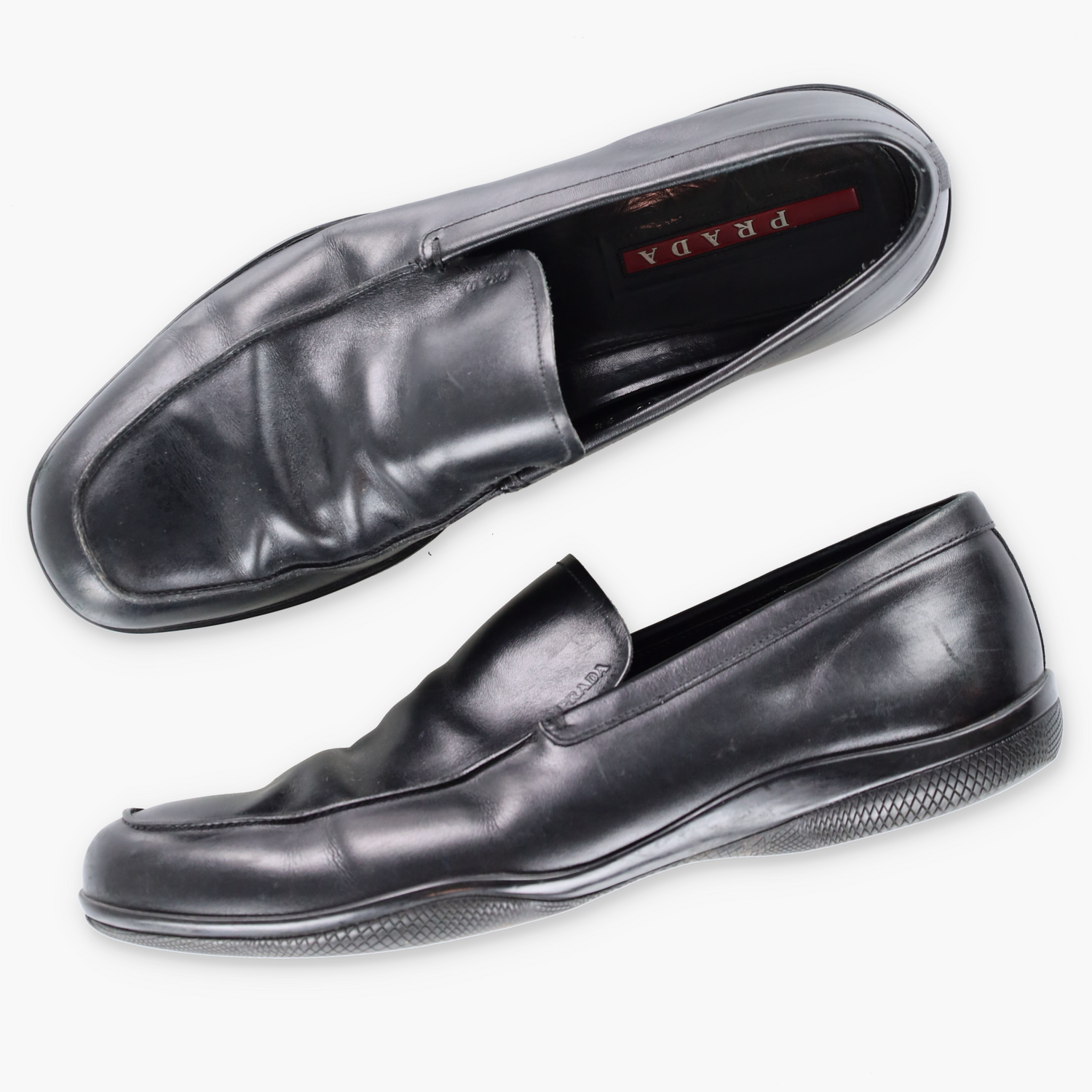 PRADA Sport Slip On Black Leather Loafers (Men's 9.5) - Vintage Sole Melbourne