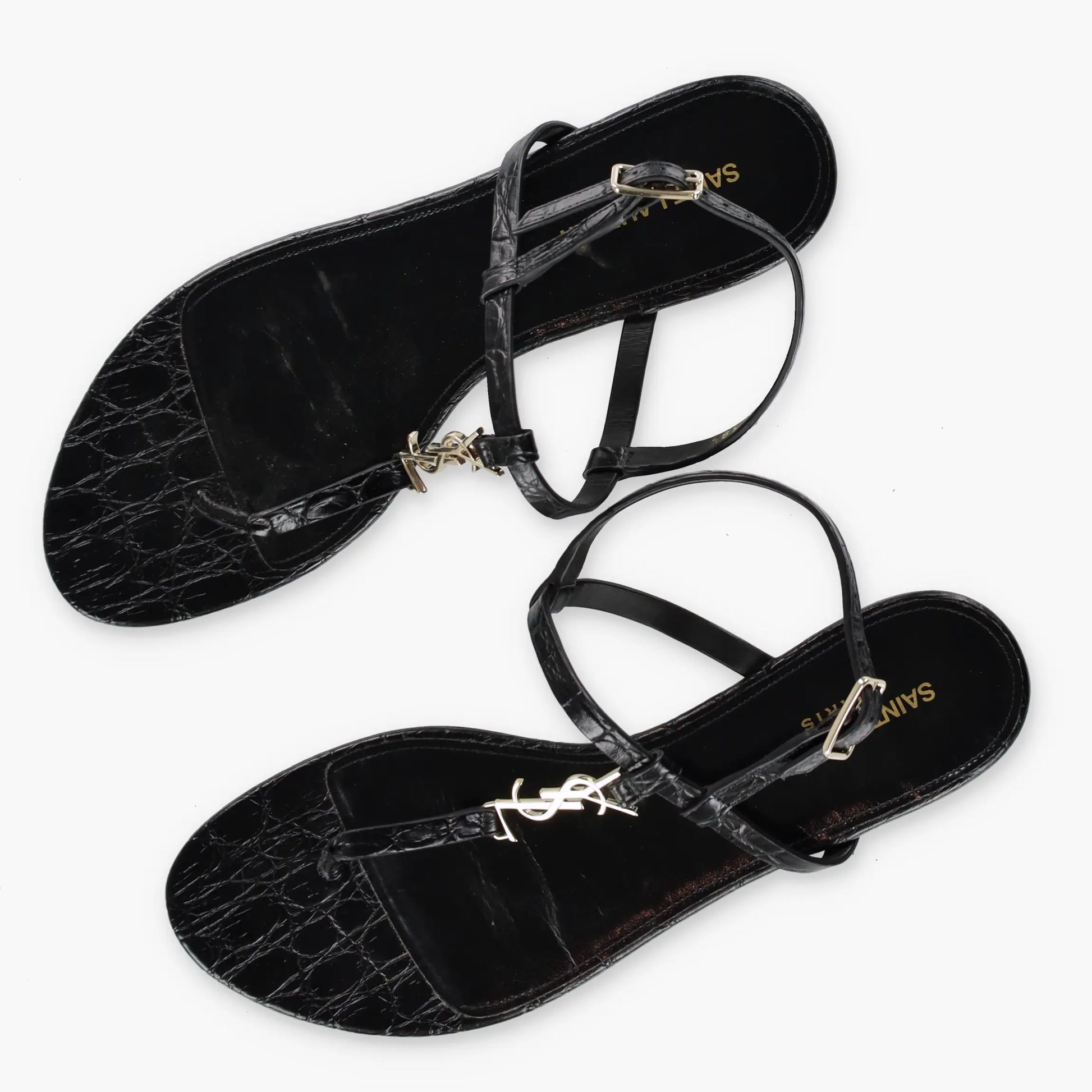 SAINT LAURENT YSL 'Cassandra' Croc Thong Logo Sandals (38.5) - Vintage Sole Melbourne