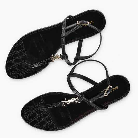 SAINT LAURENT YSL 'Cassandra' Croc Thong Logo Sandals (38.5) - Vintage Sole Melbourne