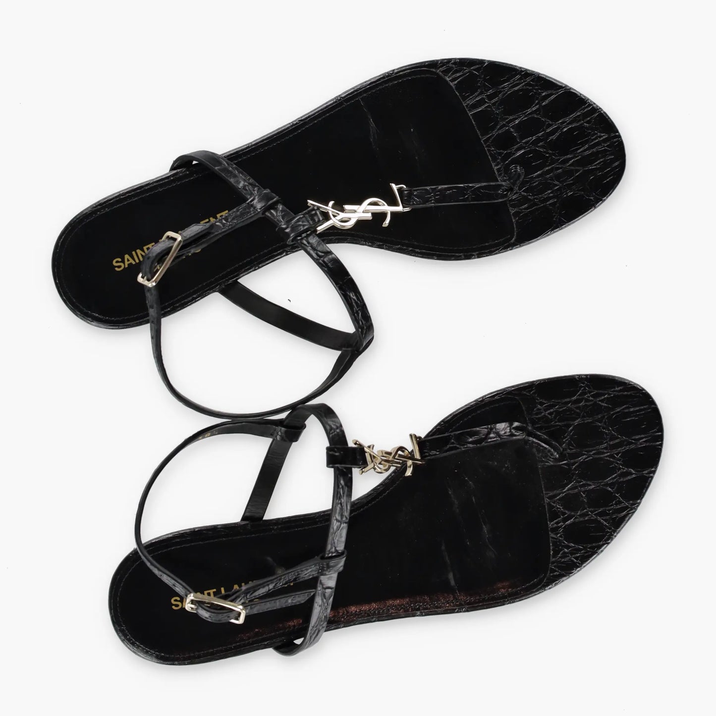 SAINT LAURENT YSL 'Cassandra' Croc Thong Logo Sandals (38.5) - Vintage Sole Melbourne