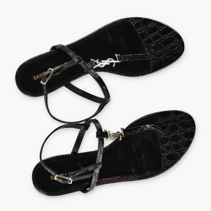 SAINT LAURENT YSL 'Cassandra' Croc Thong Logo Sandals (38.5) - Vintage Sole Melbourne