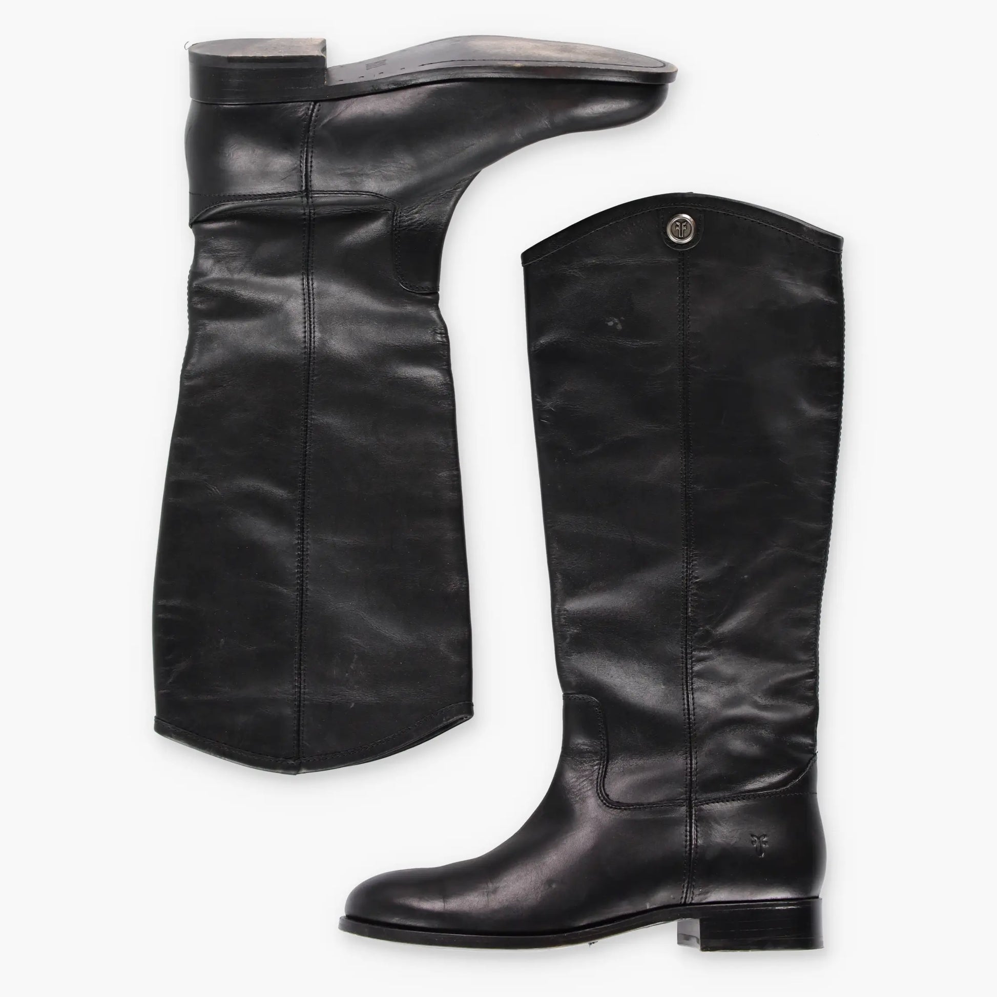 FRYE 'Melissa' Button Tall Black Leather Riding Boots (Women's 7.5) - Vintage Sole Melbourne