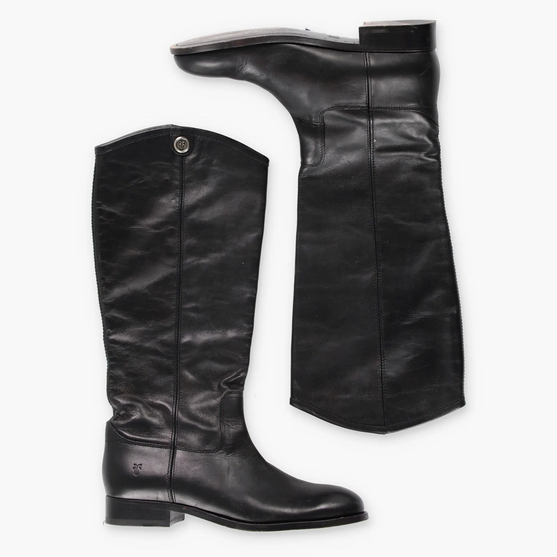 FRYE 'Melissa' Button Tall Black Leather Riding Boots (Women's 7.5) - Vintage Sole Melbourne