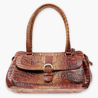 BRAHMIN Vintage 'Kirby' Crocodile Embossed Toasted Almond Leather Shoulder Bag