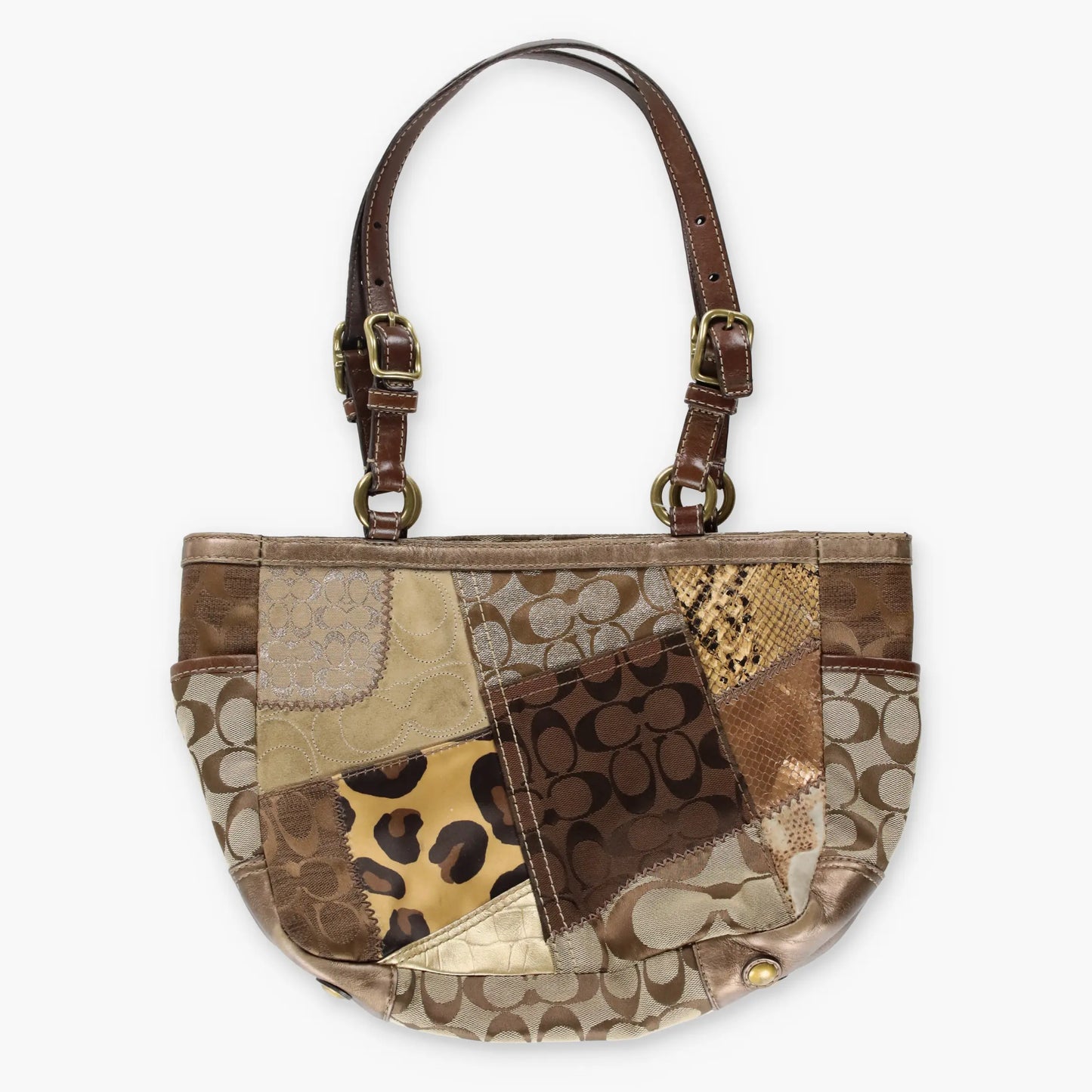 COACH Y2K F0893 Leopard Brown Canvas Patchwork Tote Bag