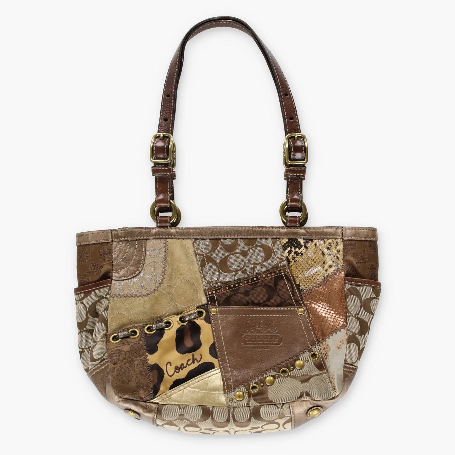 COACH Y2K F0893 Leopard Brown Canvas Patchwork Tote Bag