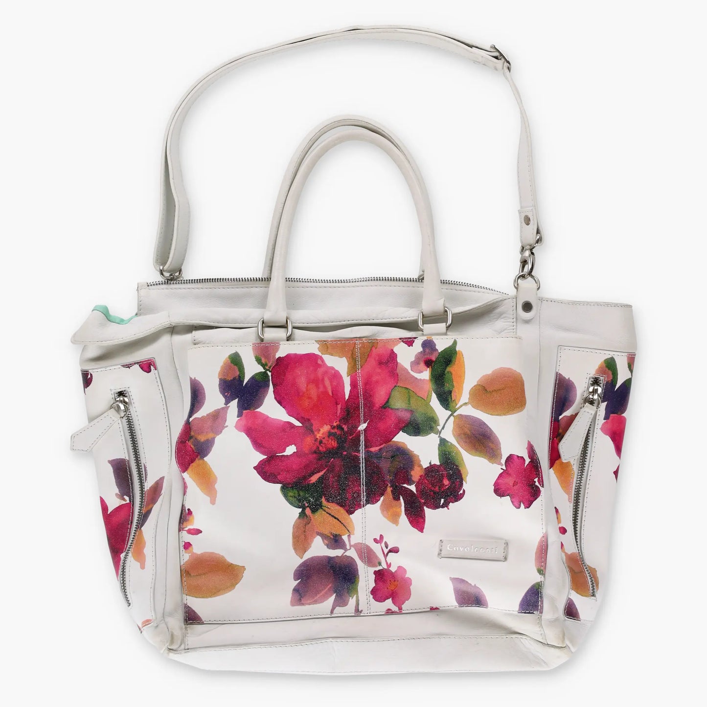 CAVALCANTI Italy Made Floral & White Leather Tote Bag