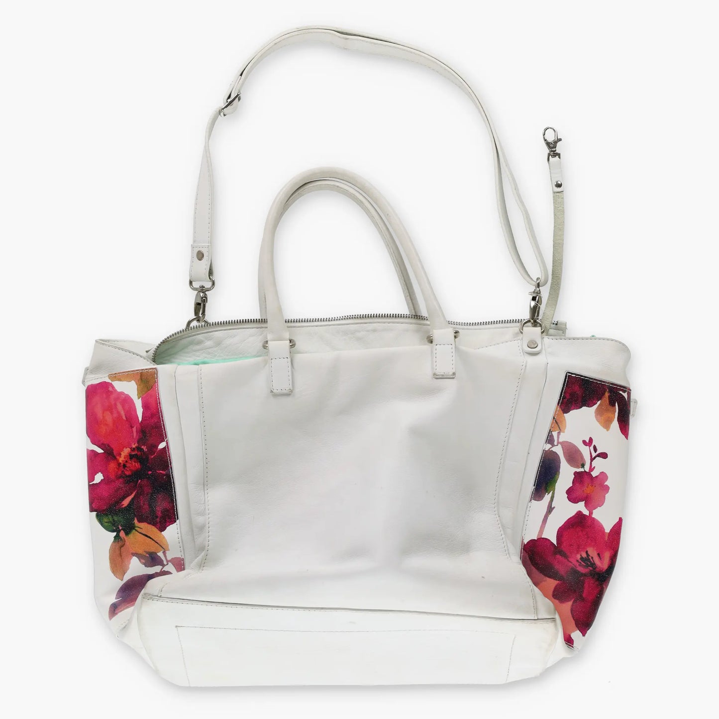 CAVALCANTI Italy Made Floral & White Leather Tote Bag
