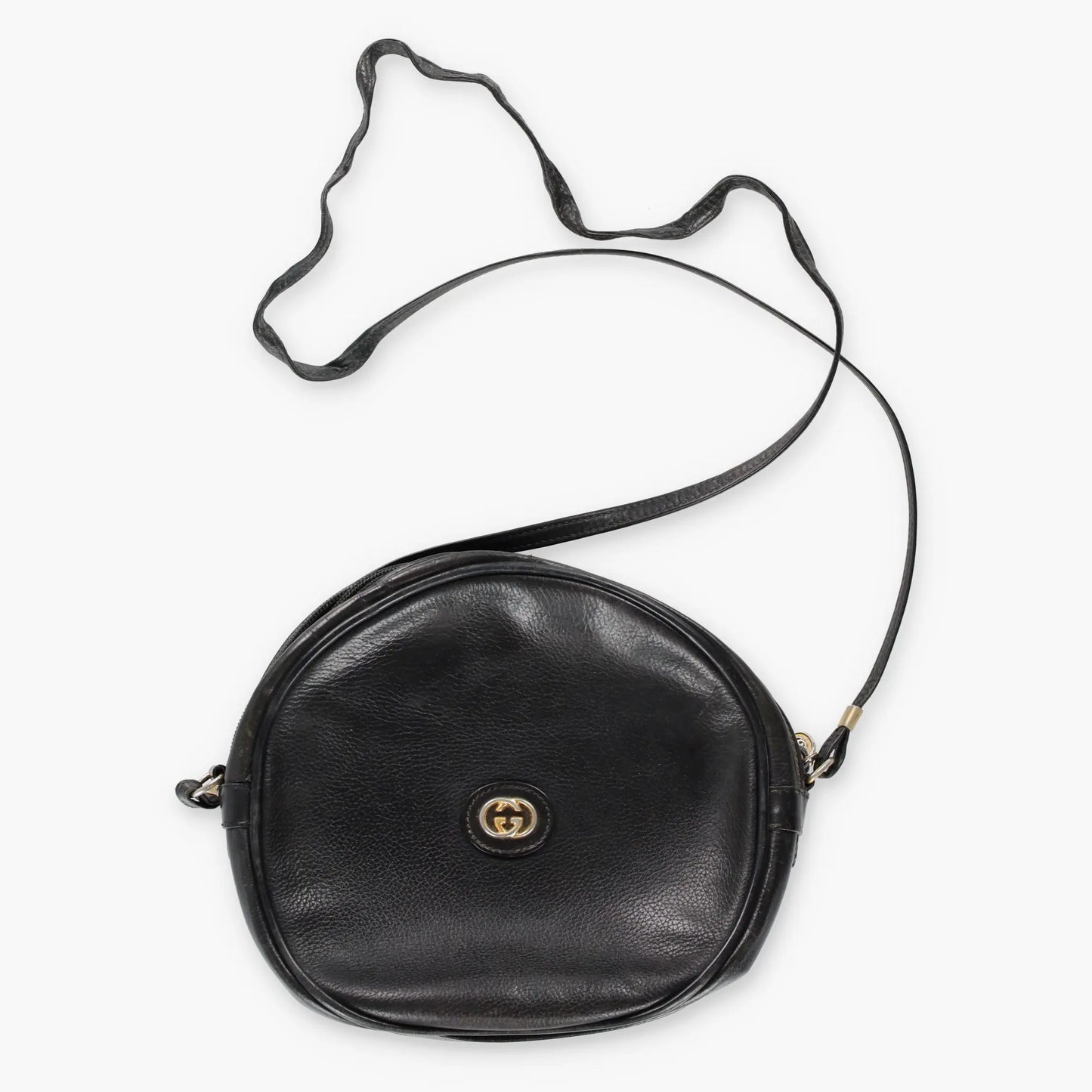 GUCCI Micro Logo Pebbled Leather Round Black Crossbody Bag