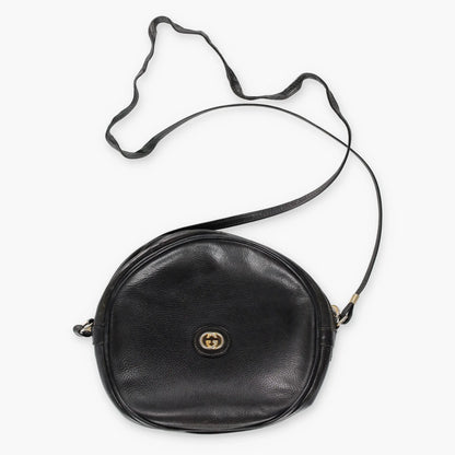 GUCCI Micro Logo Pebbled Leather Round Black Crossbody Bag