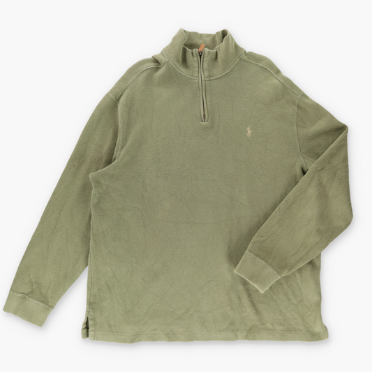 RALPH LAUREN POLO Embroidered Logo Quarter Zip Green Pull Over Sweatshirt (XL)
