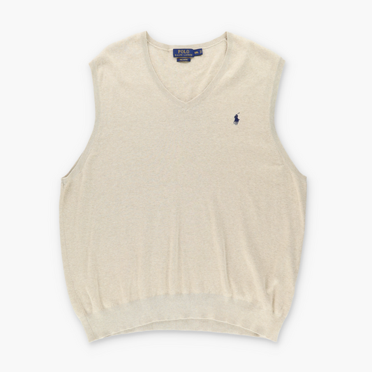 RALPH LAUREN POLO Embroidered Logo Beige & Navy Knit Vest (XXL)